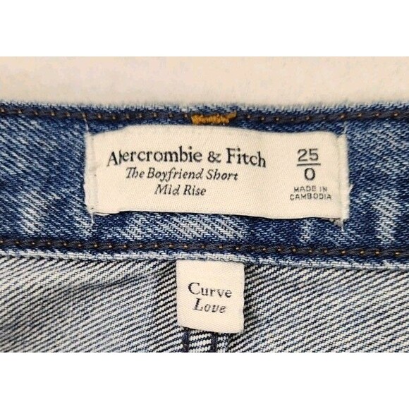 Abercrombie & Fitch Shorts 25/0 Blue Boyfriend Curve Love Distressed Cut Off - Picture 4 of 8